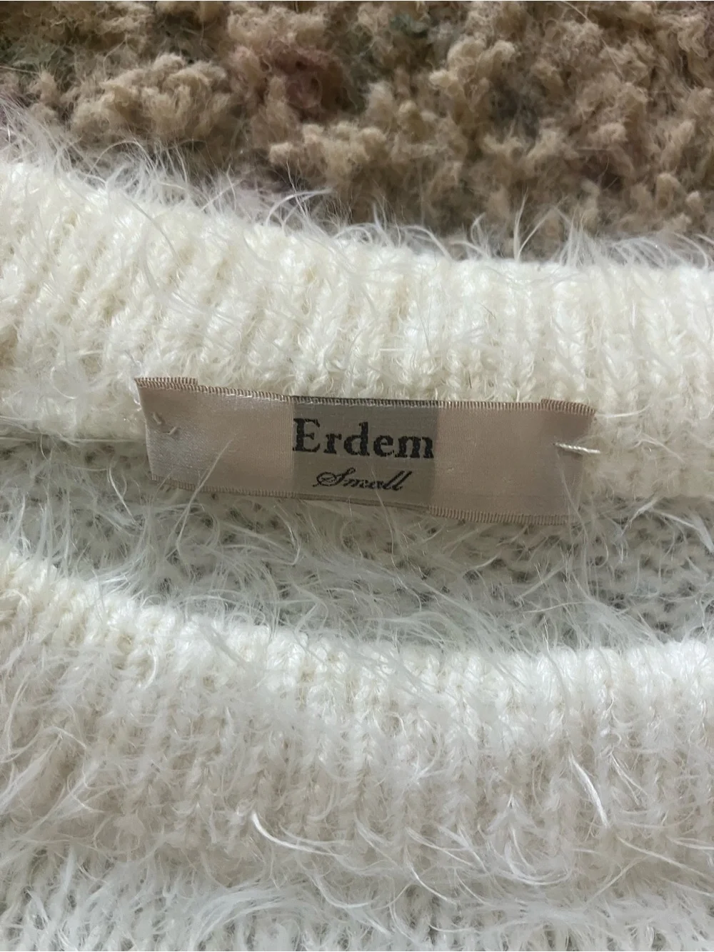 ERDEM white Fuzzy Crewneck Sweater with Floral Embroidery - Picture 2 of 8